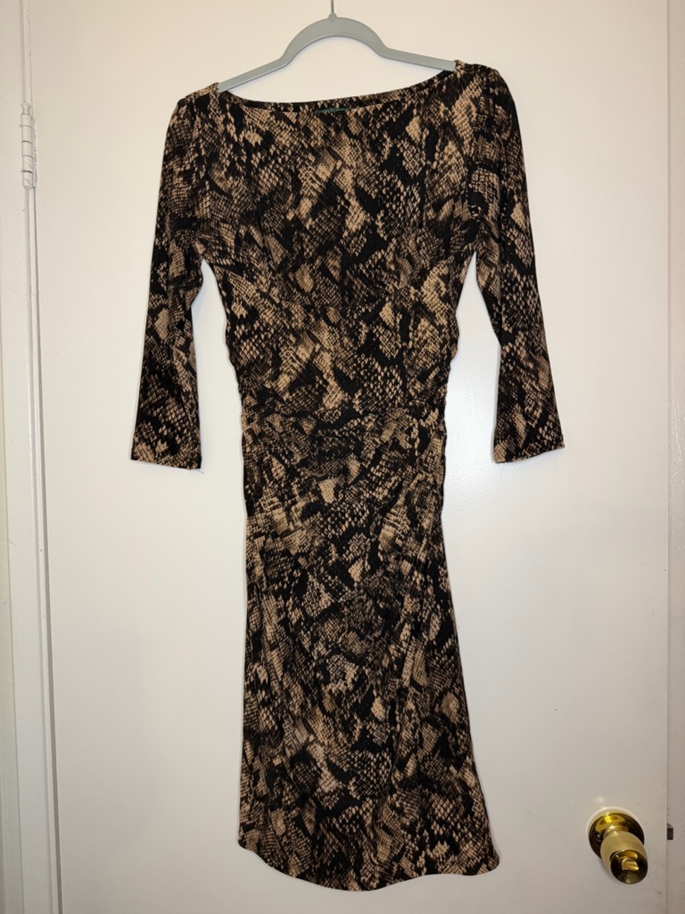 Ralph Lauren Snake-Print Midi Dress in Black and Tan size 4